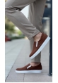 BA0339 Bağcıksız Kadife Kahverengi Beyaz Taban Günlük Erkek Ayakkabı