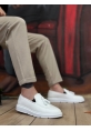 BA0005 Bağcıksız Yüksek Taban Klasik Beyaz Püsküllü Erkek Ayakkabı