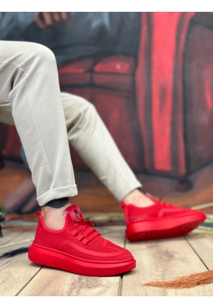 BA0375 Özel Örme Triko Tarz Kırmızı Renk Spor Ayakkabı 