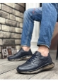 BA0324 İçi Dışı Hakiki Deri Rahat Taban Lacivert Sneakers Casual Erkek Ayakkabı