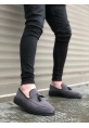 BA0005 Bağcıksız Yüksek Taban Klasik Gri Siyah Taban Püsküllü Erkek Ayakkabı